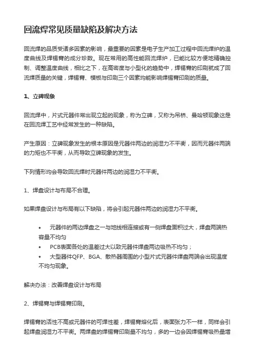 回流焊常见质量缺陷及解决方法