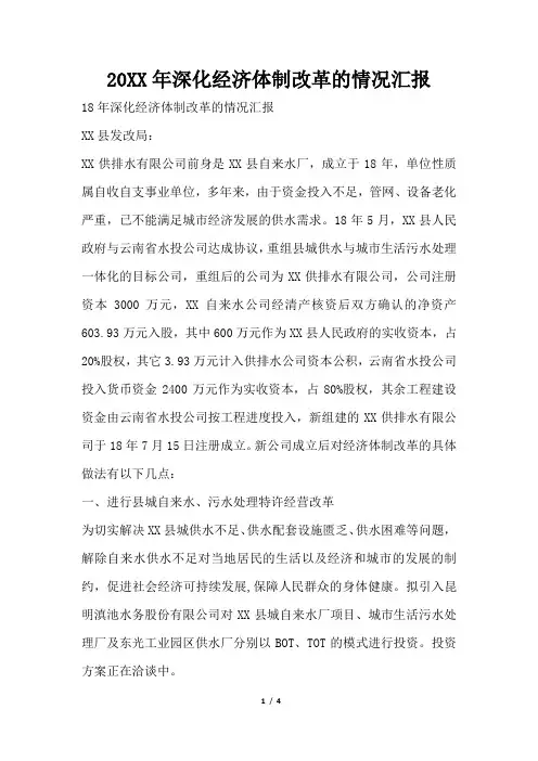 2019年深化经济体制改革的情况汇报