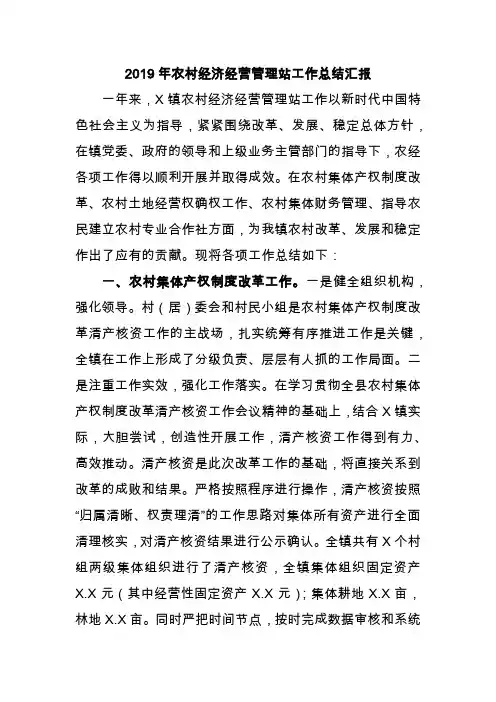 2019年农村经济经营管理站工作总结汇报