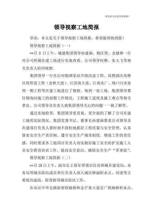 领导视察工地简报