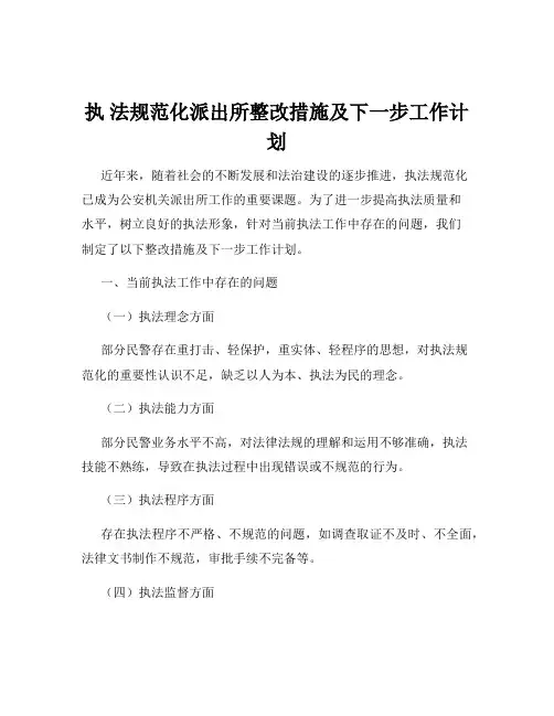 执 法规范化派出所整改措施及下一步工作计划