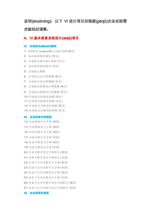 VI设计项目明细清单一览表