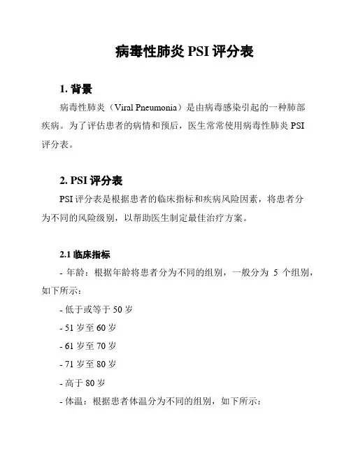 病毒性肺炎PSI评分表