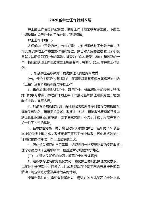 2020的护士工作计划5篇