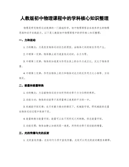 人教版初中物理课程中的学科核心知识整理