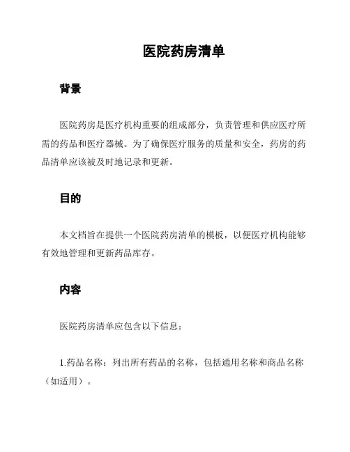 医院药房清单