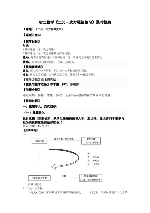 初二数学《二元一次方程组复习》课时教案