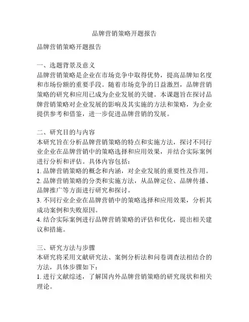 品牌营销策略开题报告