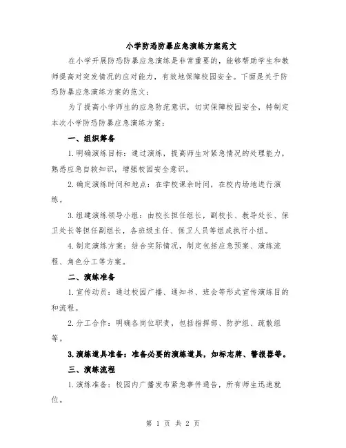 小学防恐防暴应急演练方案范文