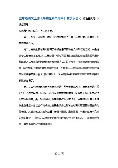 三年级上册语文同步拓展牛顿在暴风雨中教学反思 沪教版1