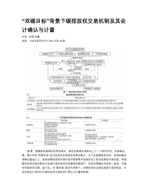 “双碳目标”背景下碳排放权交易机制及其会计确认与计量