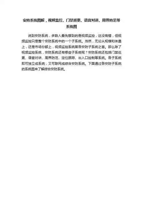 安防系统图解，视频监控、门禁巡更、语音对讲、周界防范等系统图