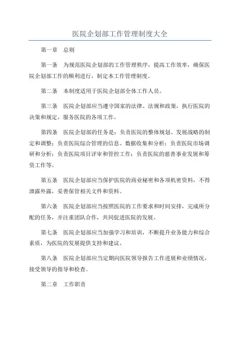 医院企划部工作管理制度大全