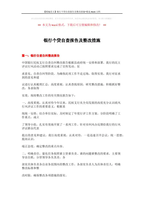 【精编范文】银行个贷自查报告及整改措施-精选word文档 (17页)