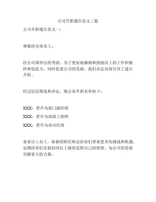 公司升职通告范文三篇