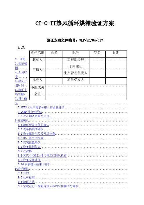 CTCII热风循环烘箱验证方案