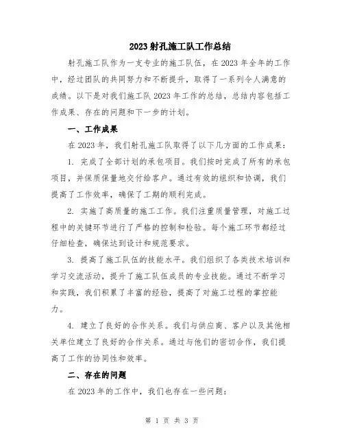 2023射孔施工队工作总结