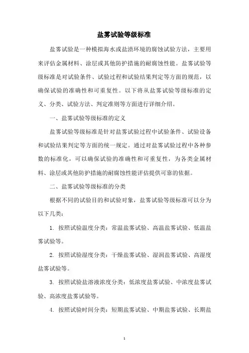 盐雾试验等级标准