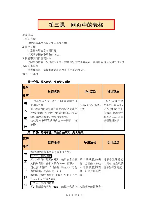 初中信息技术教案  第三课_网页中的表格教案