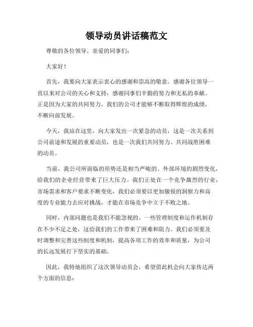 领导动员讲话稿范文