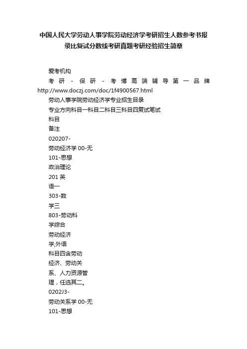中国人民大学劳动人事学院劳动经济学考研招生人数参考书报录比复试分数线考研真题考研经验招生简章