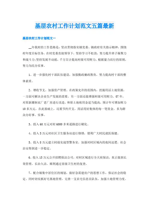 基层农村工作计划范文五篇最新