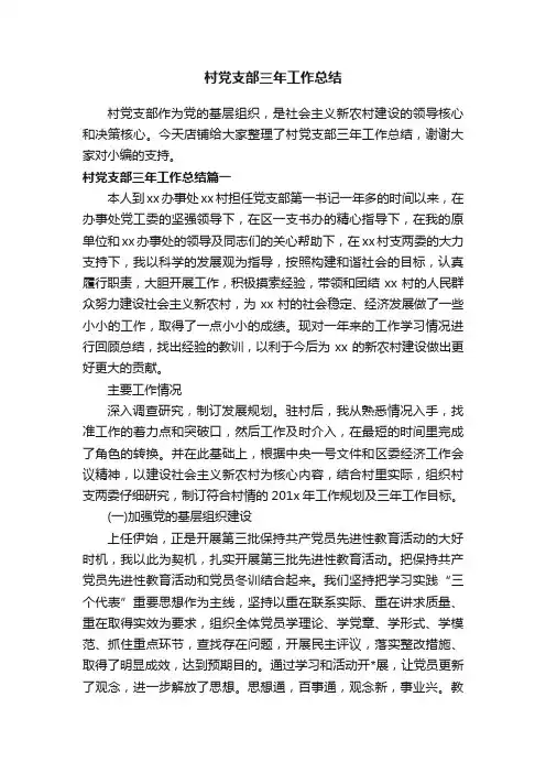 村党支部三年工作总结