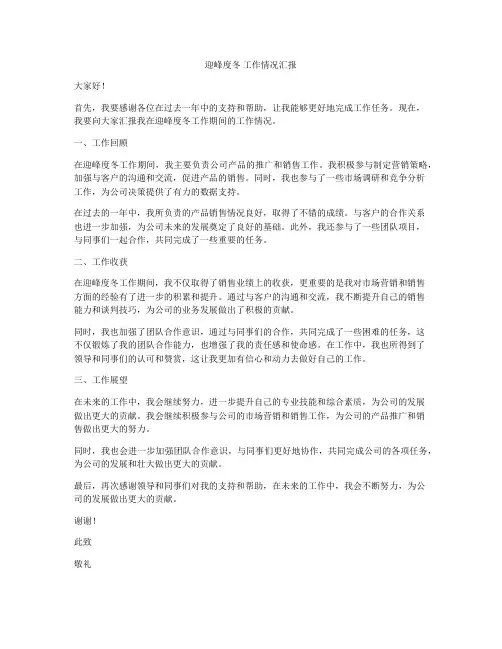迎峰度冬 工作情况汇报