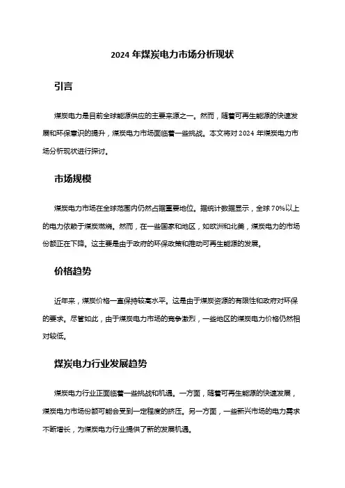 2024年煤炭电力市场分析现状