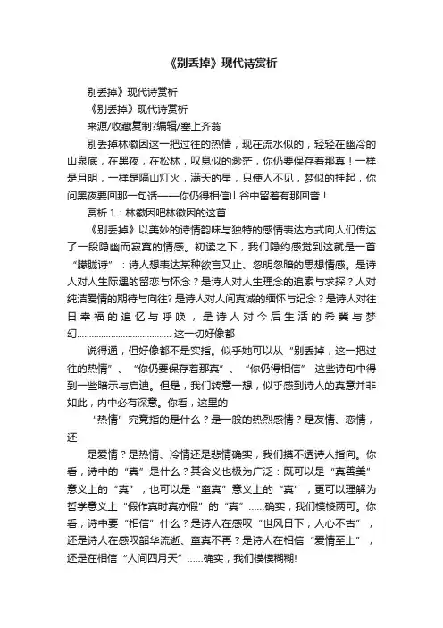 《别丢掉》现代诗赏析