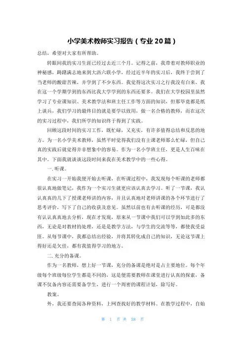 小学美术教师实习报告(专业20篇)