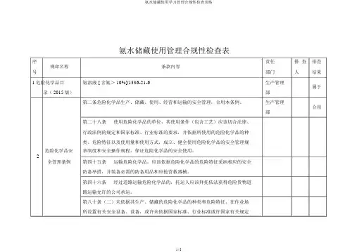 氨水储存使用学习管理合规性检查表格