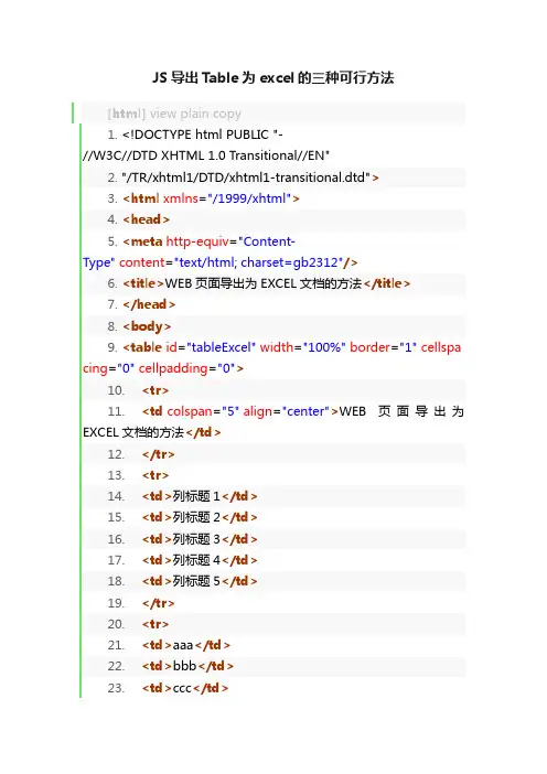 JS导出Table为excel的三种可行方法