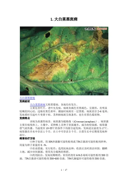 大白菜病虫害图谱及防治方法参考模板