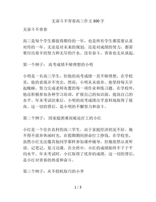 无奋斗不青春高三作文800字