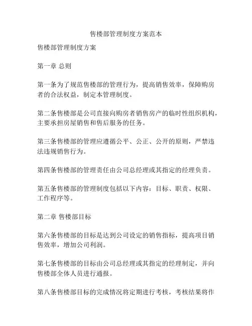 售楼部管理制度方案范本