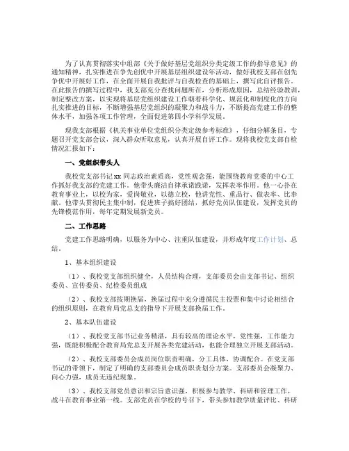 小学党支部分类定级的自查报告