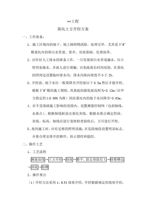 小高层基坑土方开挖方案