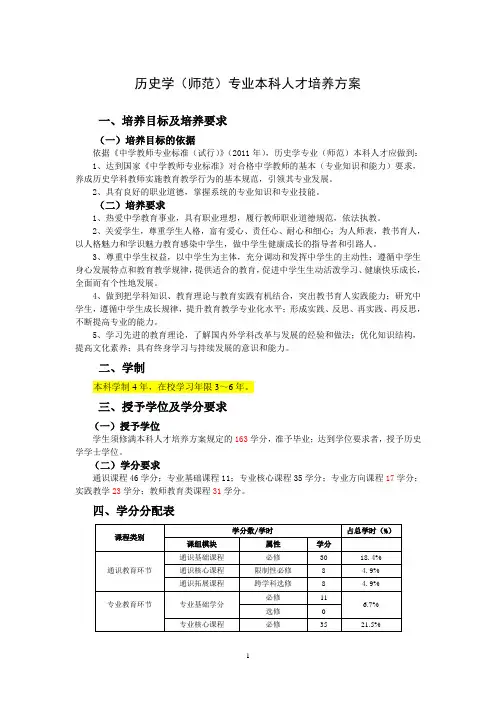 历史学(师范)专业本科人才培养方案