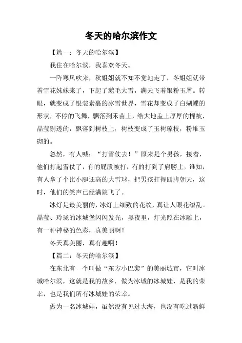 冬天的哈尔滨作文