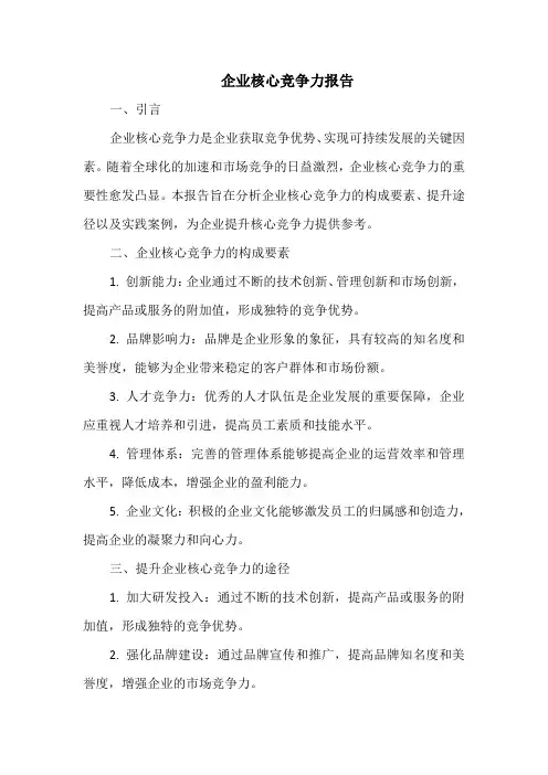 企业核心竞争力报告