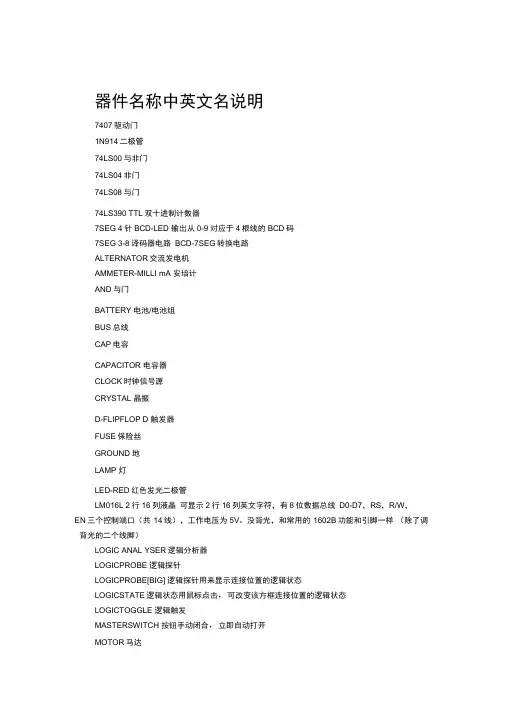 proteus元器件名称中英文对照表