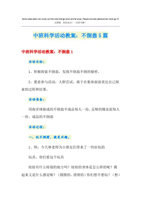 中班科学活动教案：不倒翁5篇