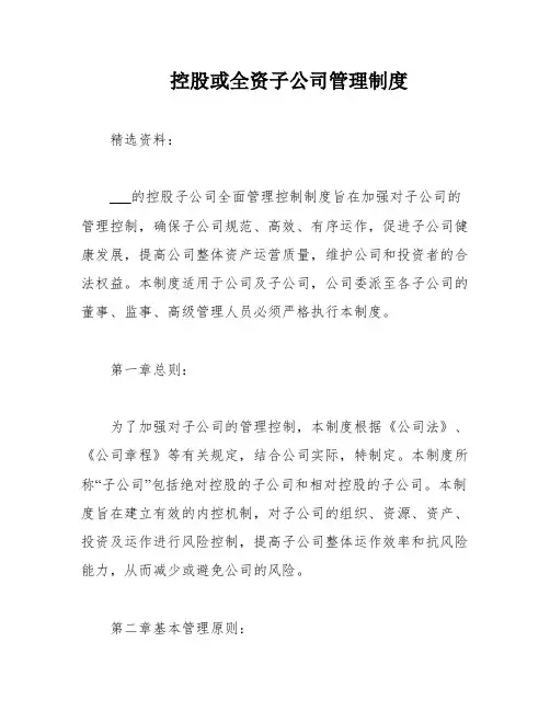 控股或全资子公司管理制度