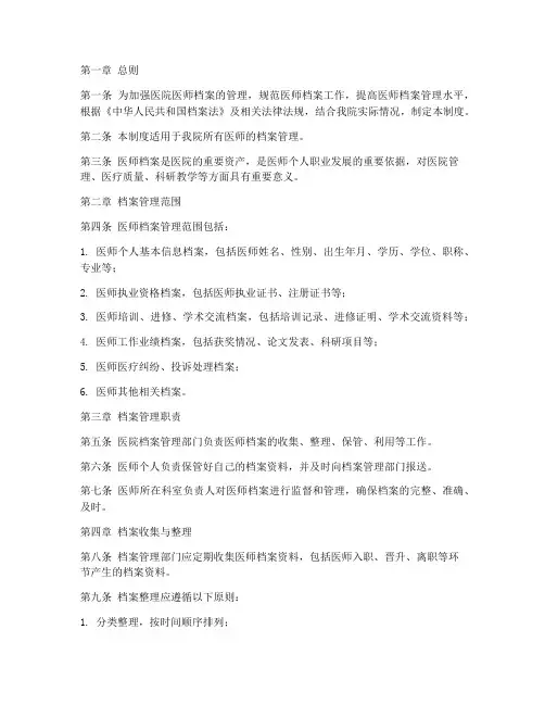 医院医师档案管理制度范本