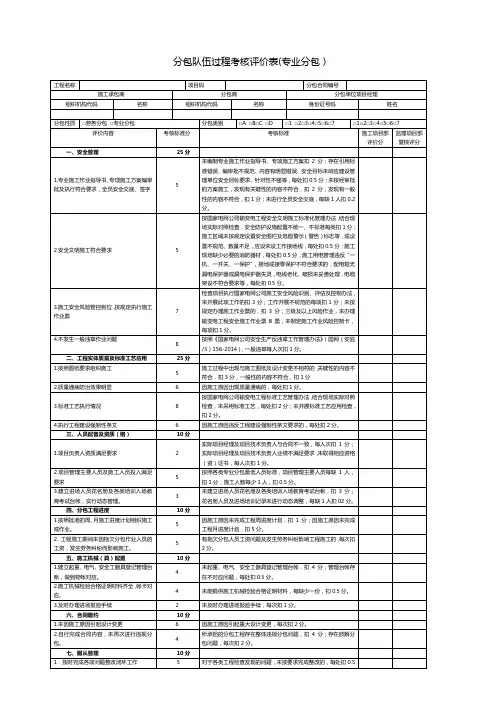分包队伍过程考核评价表 (3)