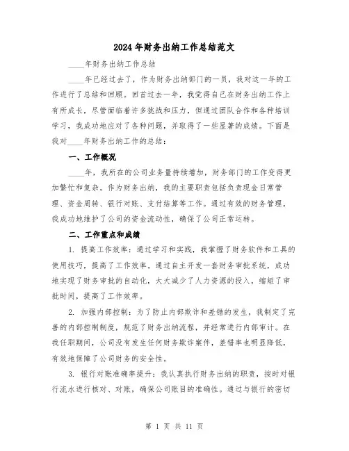 2024年财务出纳工作总结范文（6篇）