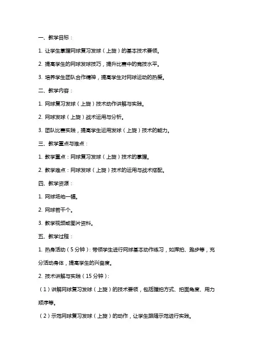 学院网球选项课复习发球(上旋)教案