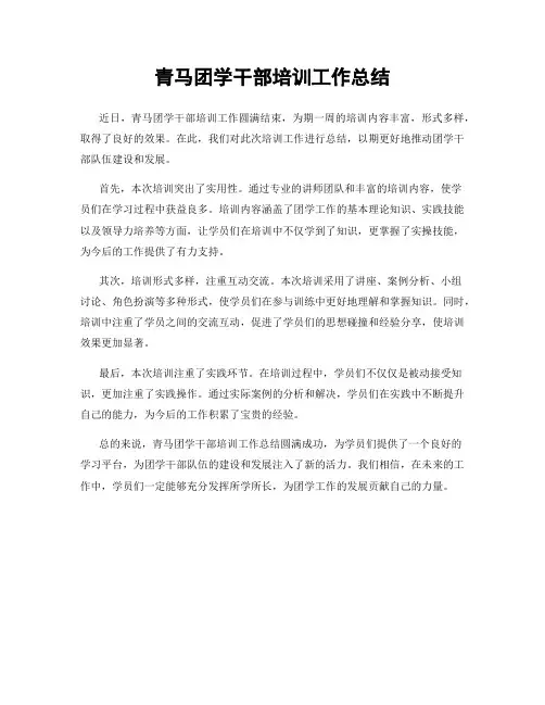 青马团学干部培训工作总结