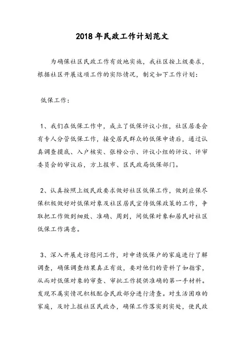2018年民政工作计划范文-范文精选